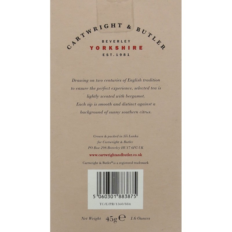 Cartwright & Butler Earl Grey Carton Whole Leaf Tea Bags
