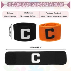 YELARXI Soccer Captain, Soccer Captain Armband Elastic Adjustable Leader Armband Team Sport Protective Arm Badge Band for Adult Youth Soccer Volleyball Team Training (2 Pack, Black/Orange)
