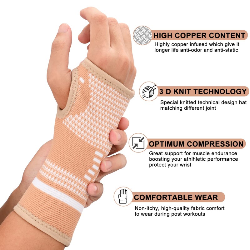 TCOOGO Copper Wrist Compression Sleeves, Support Brace for Arthritis, Tendonitis,