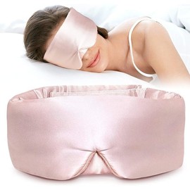 Silk Sleep Mask for Side Sleeper, Eye Mask Sleeping for Women Men 100% 22 Momme Pure Mulberry Silk, Face-Hugging Padded Silk Eye Cover for Sleeping with Adjustable Band (Peacock Blue) - Color: Pink