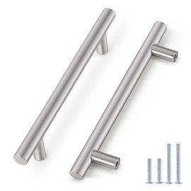 Probrico 15 Pack 6-3/10”(160mm) Hole Center Cabinet Pulls Euro T Bar Cabinet Handles Satin Nickel Kitchen Drawer Furniture Stainless Steel Dresser Hardware