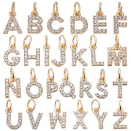 SUNNYCLUE 1 Box 26Pcs 26 Styles Letter Rhinestone Charms Gold Alphabet Charms Bulk Metal Alloy A to Z Initial Capital Letters Pendants for Jewellery Making Bracelet Earrings DIY Crafts Accessories