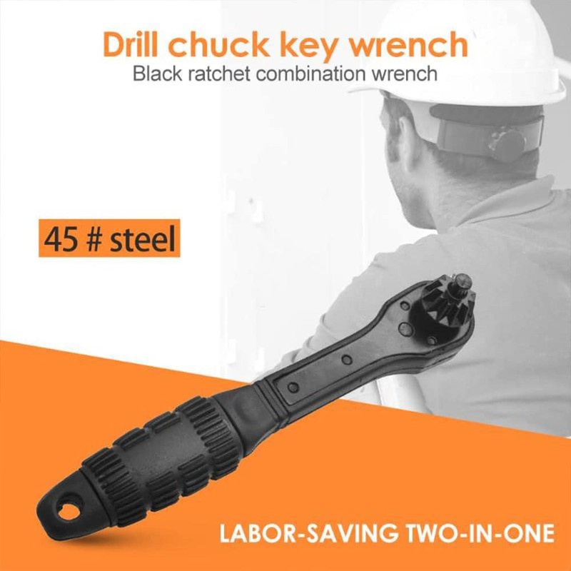 2 in 1 Drill Chuck Spanner, Professional Ratchet Wrench Dual-Use