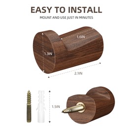OLETNY Wood Wall Hooks 6 Pack, Heavy Duty Coat Hooks Wall Mounted Rustic Natural Wooden, Handmade Hat Hooks Rack for Hanging Bathroom Towels, Clothes, Bags (Walnut Wood)
