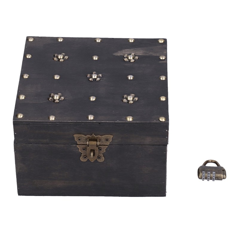 Treasure Props Storage Box with Password Lock Retro Wooden Storage
