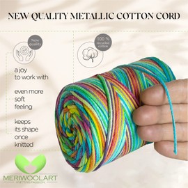MeriWoolArt® Macrame Yarn 2 mm x 250 m Cotton Cord, Recycled Soft Cotton Yarn for Knitting Plant Hangers, Jewellery Making, Crochet Bags (19 Unicorn, 2 mm)