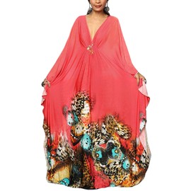 YouKD Women's Summer Long Kaftan Maxi Bohemian Dress Beach Cover Up Bikini Robe Loungewear One Size, d butterfly