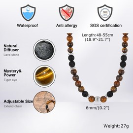 Tiger Eyes and Vocanic Stone Beads Rosary Blessed Necklace,Faith Medal Rosary Pendant