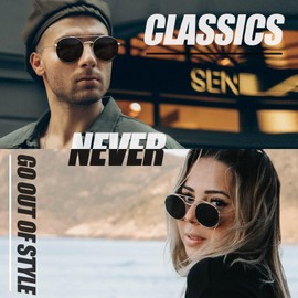 Joopin Polarized Double Bridge Circle Black Sunglasses UV Protection, Metal Gold Frame Sun Glasses Dark Flat lens, Big Round Sunnies Beach