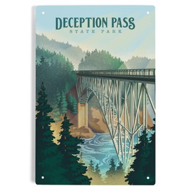 Lantern Press 6x9 Inch Metal Sign, Deception Pass State Park, Washington, Lithograph