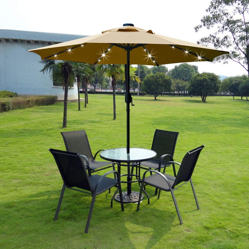 Sunnyglade 9' Solar LED Lighted Patio Umbrella with 8 Ribs/Tilt