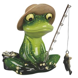 ICE ARMOR 6" W Frog Fishing Figurine Statue Sculpture Ornament Decoration Home/Room Decor Ideas for Housewarming, Holidays and Birthdays Great Collectible