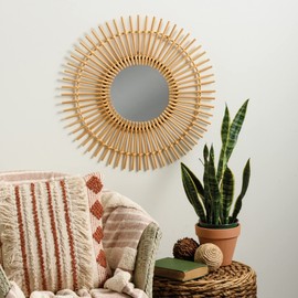 Primitives by Kathy Large Round Rattan Sunburst Decorative Mirror, 23.75" Diameter x 1"