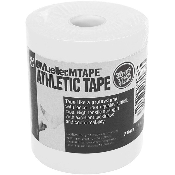 Mueller Athletic Tape, 1.5" x 15yd Roll, White, 2 Pack