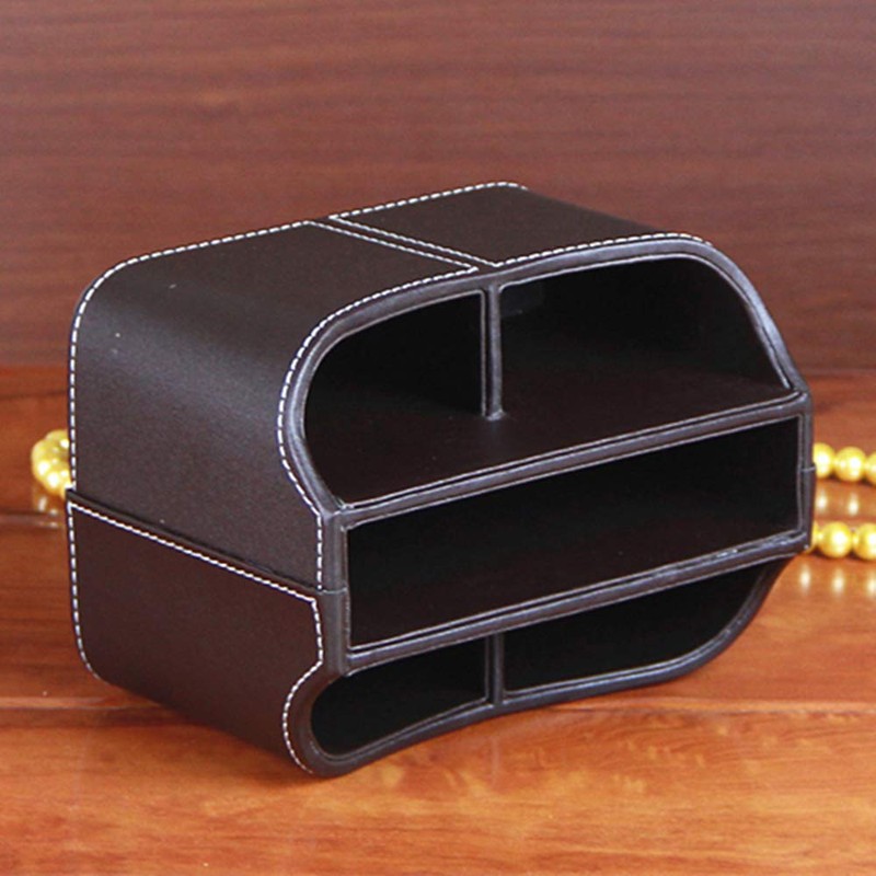 PU Leather Remote Control Holder 360 Degree Spinning Desk Organizer