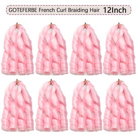 French Curl Braiding Hair Curly Braiding Hair Pre Stretched French Curl Braids Synthetic Extensions Pink Lightweight Hair for Women Loose Wavy for Braids 12 Inch