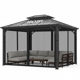 Homegroove Replacement Mosquito Netting for 10x12ft Gazebo, Universal Mesh Screen with Zipper, Upgraded Flame Retardant Material Black