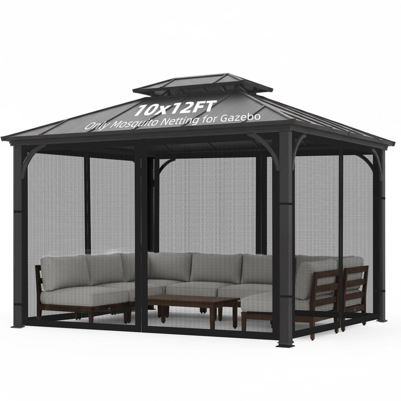Homegroove Replacement Mosquito Netting for 10x12ft Gazebo, Universal Mesh Screen