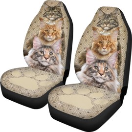 Poceacles Cute Cats Paws Print Car Seat Covers Full Set of 2 Vehicle Protector Front Seats Covers Stretchy Washable Car Accessories Bucket Seat Cover