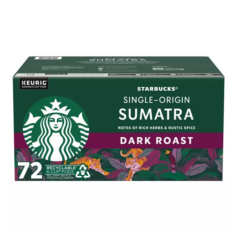 Starbucks Dark Roast K-Cup Coffee Pods, Single-Origin Sumatra, 72 ct.