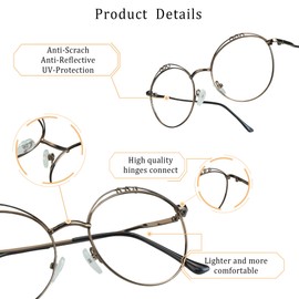 LifeArt Blue Light Blocking Glasses, Anti Eyestrain, Computer Reading Glasses, Gaming Glasses, TV Glasses for Women Men, Stylish Unisex Alloy Round Frame (Coffee, 4.00 Magnification)