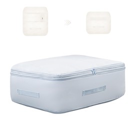 Fivaran Ultra Space Saving Self Compression Organizer, Comforter Storage Bag for Clothes, Blankets, Pillows, Duvet, Comforters, Bedding Sets and Much More (Blue,L - 54 * 42 * 30cm)