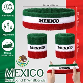 Jadive Italia Mexico USA Number 15 Sweatband Set Headband and Wristbands Includes 1 Head Sweatband and 2 Sports Wristband Costume Absorbing Headband USA Italy Mexico Costume(Mexico,Red, White, Green)