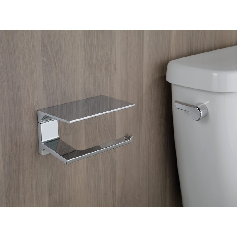 DELTA Pivotal Toilet Paper Holder With Shelf, Polished Chrome, Bathroom