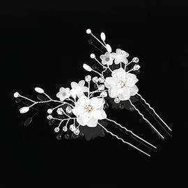 Bride Flower Hair Pins Silver Rhinestones Hair Piece Bridal Hair Clips Wedding Hair Stuff Accessories for Bride Bridesmaid 2 PCS
