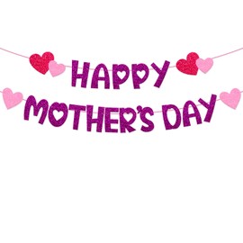 Levvcirki Happy Mother's Day Banner Heart Flower Crown Themed Party Decorations for Women Happy Mother's Day Celebration Supplies