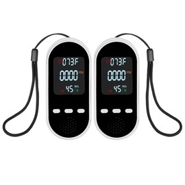 Vzmcov Portable Carbon Monoxide Detector. Mini air Quality Monitor with Lanyard Alarm, CO Gas/Humidity Sensor/Indoor/Outdoor Thermometer, Battery Powered LED Screen
