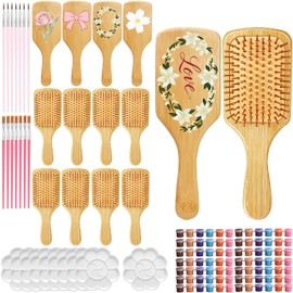 14 Set Bamboo Hairbrushes Painting Kit, DIY Bamboo Hair Brush Bulk with Paint Palette Paintbrush Wooden Brushes Wooden Hair Brush Bulk for DIY Gift Party Crafts