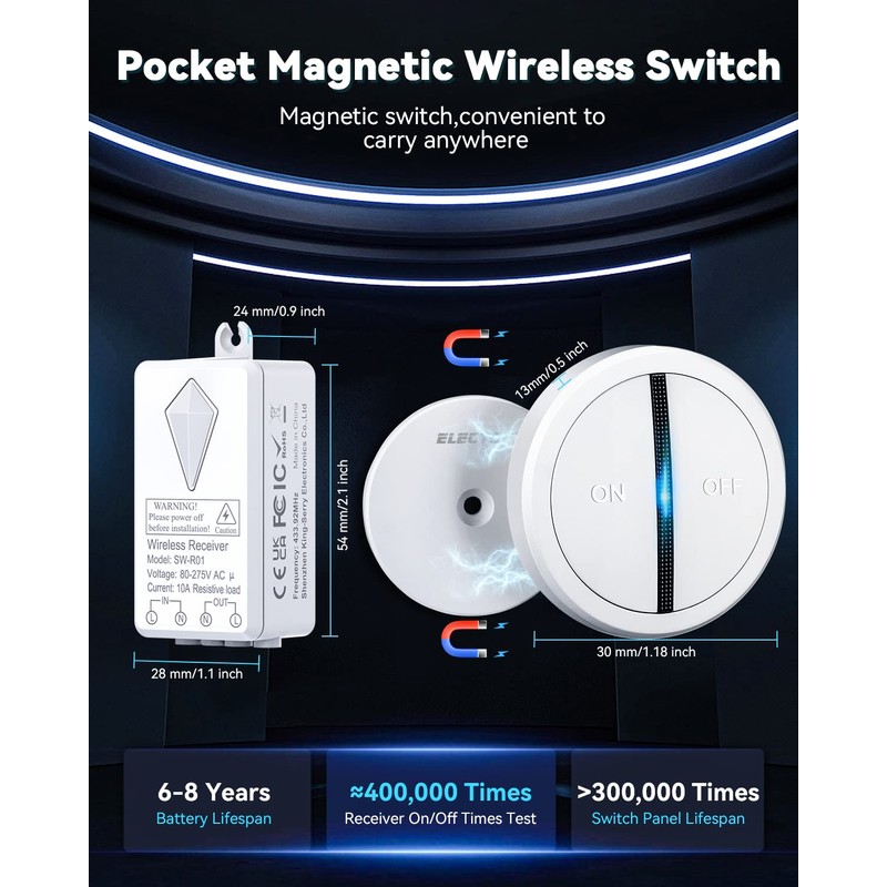 Wireless Switches for Lights, ELECTOP Magnetic Multi Way Remote Control
