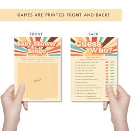 Your Main Event Prints Here Comes The Son Baby Shower Games and Activities - 50 Pack Boy Baby Shower, Retro Sunshine Theme, Fun Babyshower Games, Guess Who, Baby Bingo!
