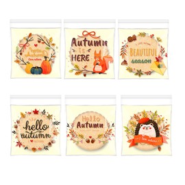 Fall Clear Cookie Packaging Bags 6 Designs Cookie Bags with Seal Cartoon Maple Leaf Squirrel Cellophane Candy Bags 3.9x3.9 Inch Self-Adhesive Snack Bags Thanksgiving Party Favor Bags Supplies 100Pcs (Fall Style)