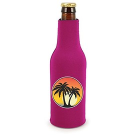 Palm Tree Sunset Beer Bottle Coolie (1, Magenta)