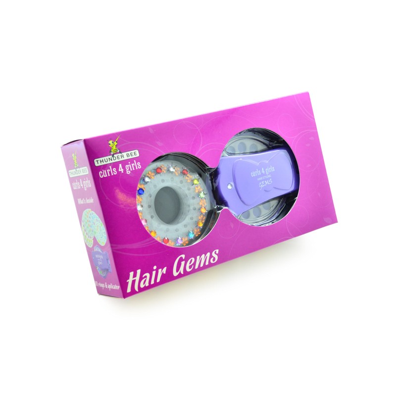Thunder Bee Hair Gems Applicator Set with Colourful Gems, Purple
