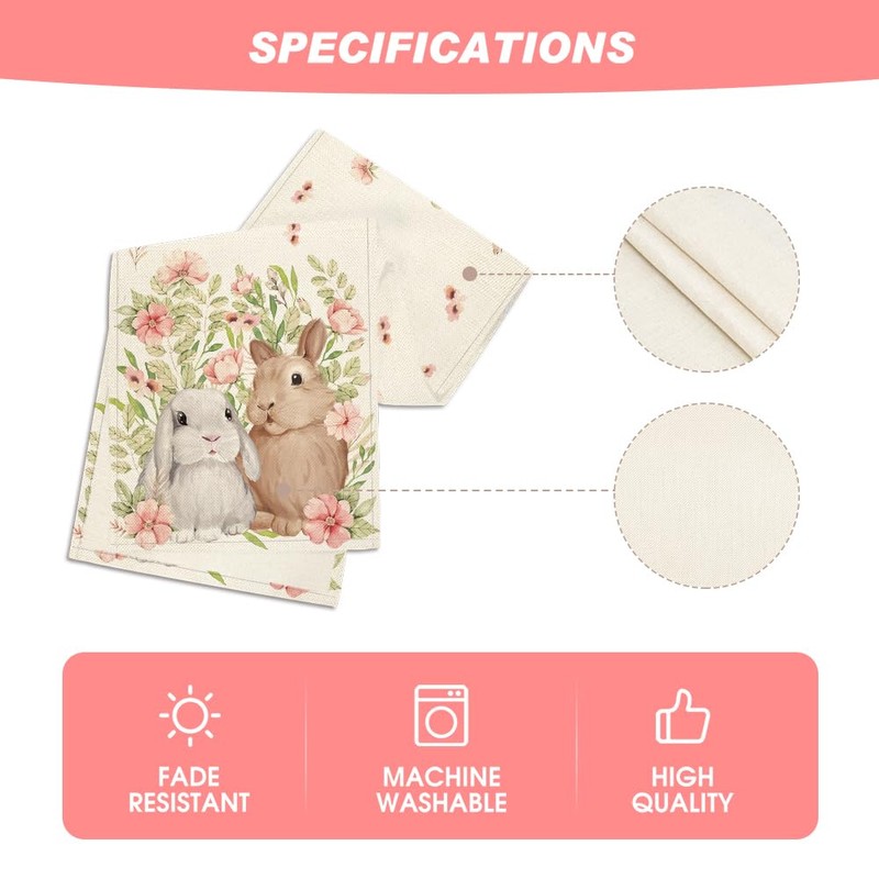 Artoid Mode Bunny Rabbit Floral Leaves Easter Table Runner, Spring