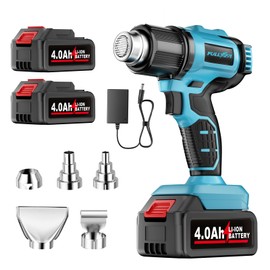 FULLYEA Heat Gun Cordless, Portable Hot Air Gun Kit with 5 Nozzles, Max 550℃/1022℉, Soldering Heat Gun with 2*4.0Ah Battery & Charger, Cordless Heating Gun for Shrink Tubing, Vinyl Wrap, Craft (Blue)