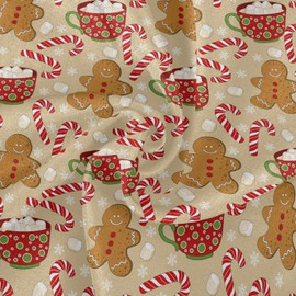 Gingerbread Christmas Cookies Round Tablecloth 60" Winter Candy Canes Cup Snowflake Tablecloths with Lace Washable Stain Resistant Tablecover for Kitchen Dining Holiday Home Party Xmas Decor
