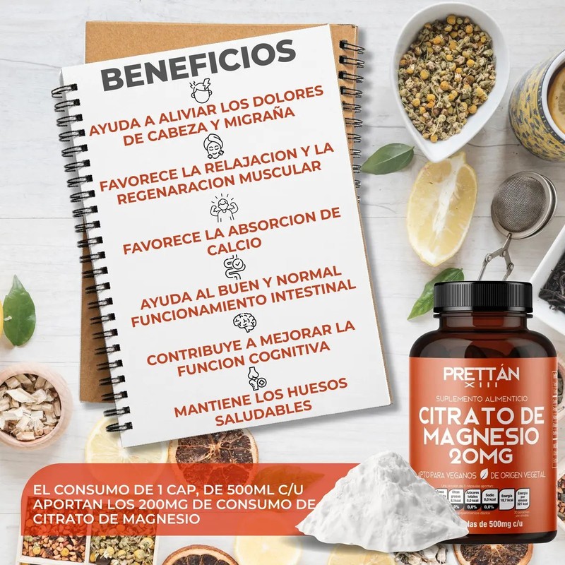 Citrato De Magnesio Prettan Suplemento En Capsulas 500mg Sin Sabor