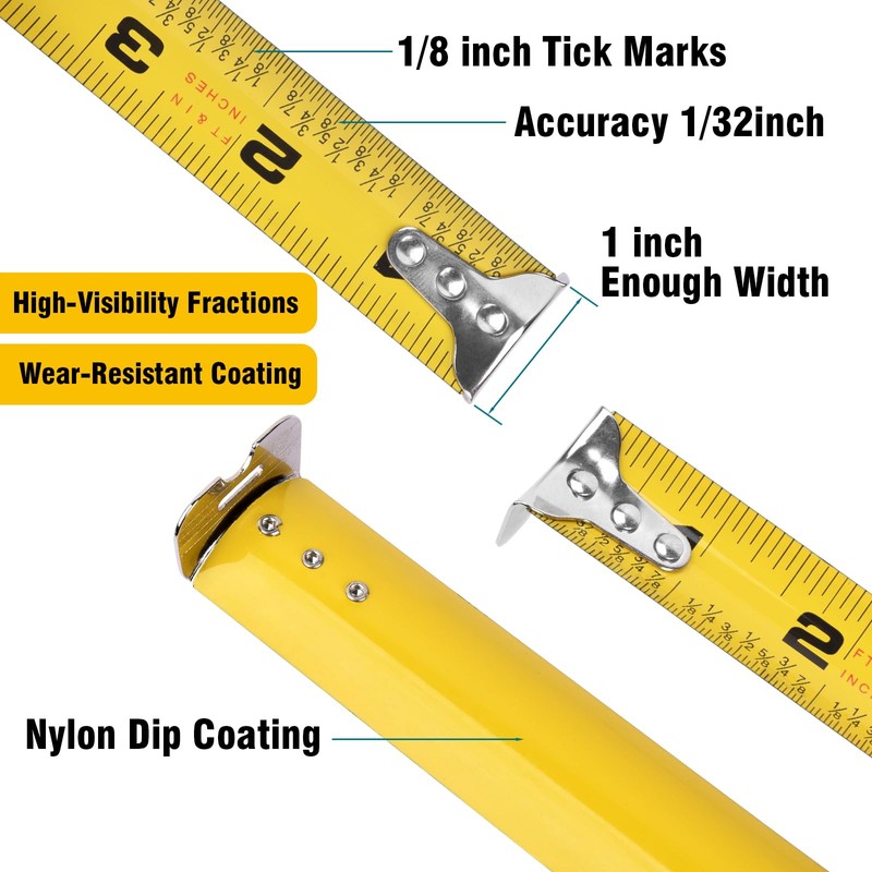 Tape Measure 16 ft, Easy Read Measuring Tape with Fractions