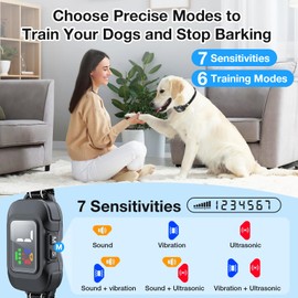AOZOOM 6 in 1 Ultrasonic Anti Bark Collars for Dogs,7 Level Sensitivity Barking Collar,Smart Trigger and Protection,Quick Charge,Fits 22-110 lbs Small Medium Large Dogs