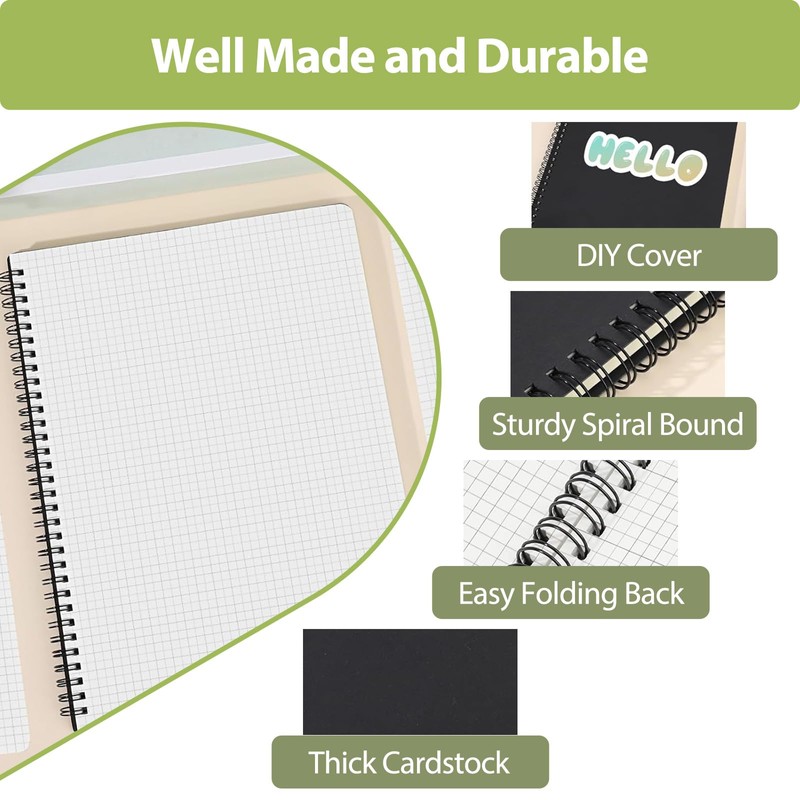 VAIGU:OA Notebook A5 Squared, Pack of 4 Notebooks Spiral Bound