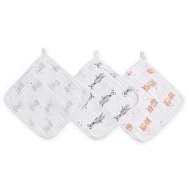 aden + anais essentials safari babes G667B, 10.8 x 10.8 inches (27.5 x 27.5 cm), Muslin, Cotton, Wash Cloth, Set of 3, Towel with Loop, Gauze Handkerchief, Girls, Boys, Baby Gift, Baby Shower, Baby