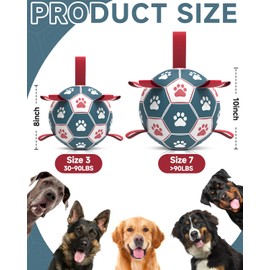 QDAN Dog Toys Soccer Ball with Straps - Durable Dog Balls for Giant Extra Large Dogs, Outdoor Dog Toys, Dog Water Toy, Herding Ball, Dog Birthday Gifts (10 Inch)