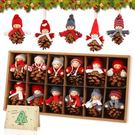 Sweelov Christmas Tree Decoration Pendants Pine Cones Pack of 12 Christmas Gnome Pendant Gnome Christmas Tree Decoration Craft Set Natural Tree Decoration Gift Tags Approx. 10 cm