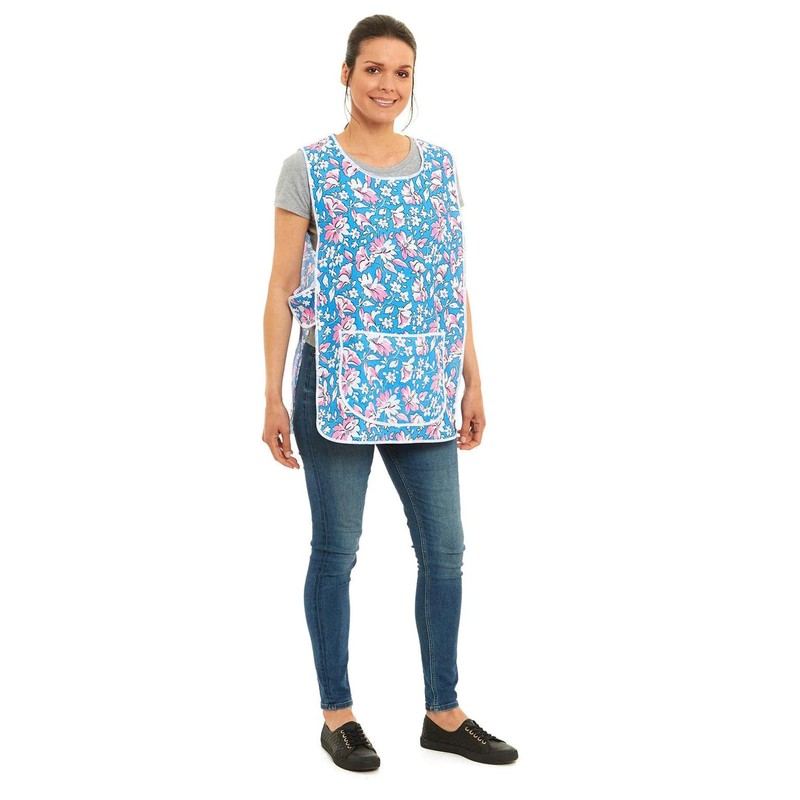Ladies Floral Design With Piping Tabard Apron Overalls Front Pocket