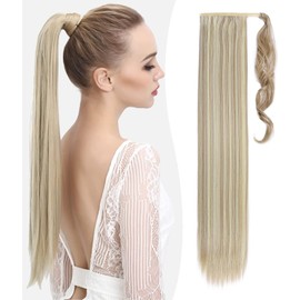 Benehair Long Straight Ponytail Hairpiece, Synthetic Hair Extensions, Braid Ponytail Extension, Hairpiece Braid, Blonde Mix Brown Hair Extension for Women and Girls, Blonde Mix Brown, 81 cm