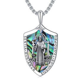 QHQPQ St Benedict Necklace de San Benito de Plata Pendant Necklace for Men Women 925 Sterling Silver Saint Benedict Medals Pendant Jewelry Religious Gifts